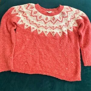 LOFT Fair Isle Sweater Pink White Knit Large